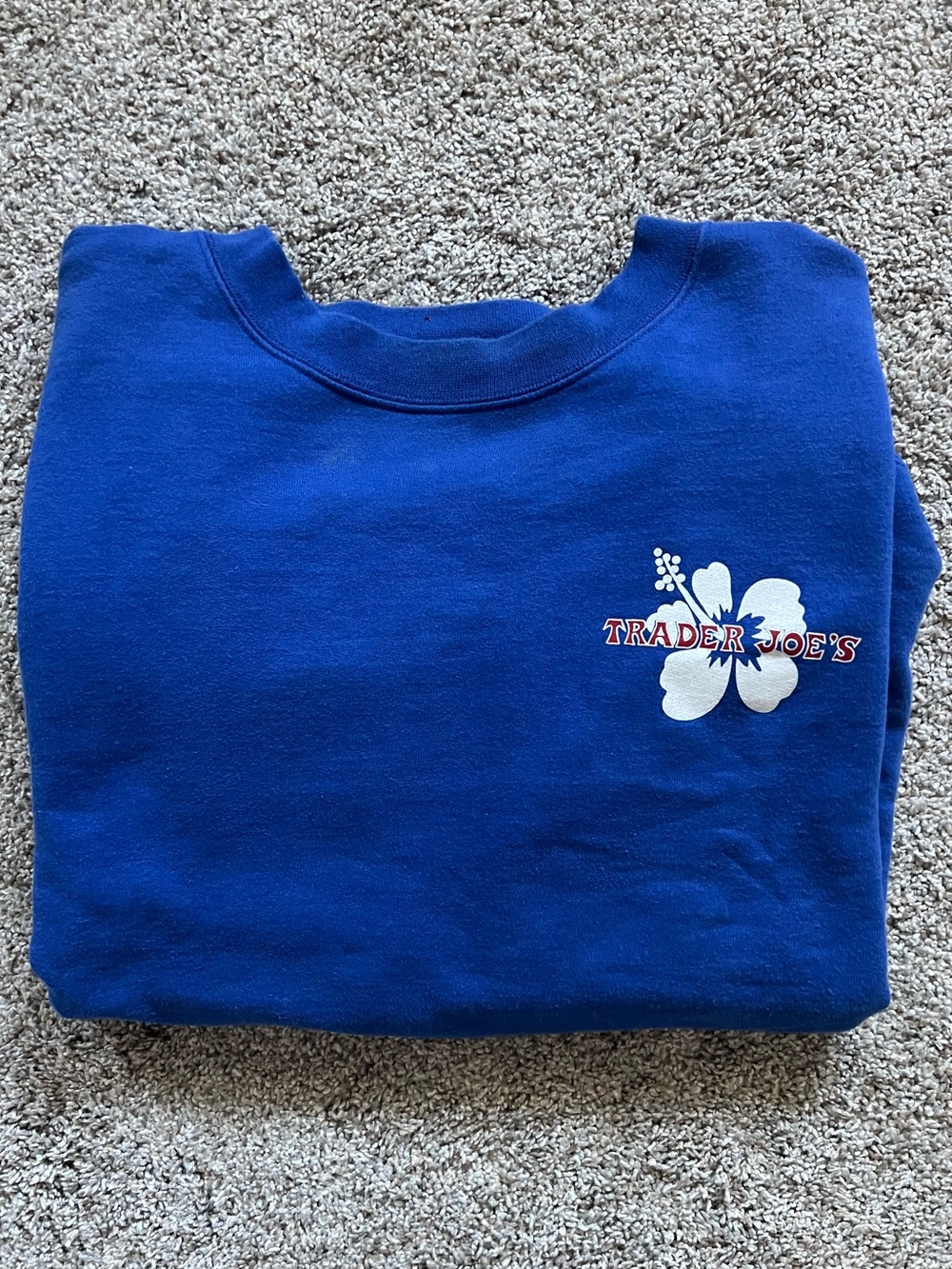 Trader Joe's Blue Crewneck Sweater with Floral Logo